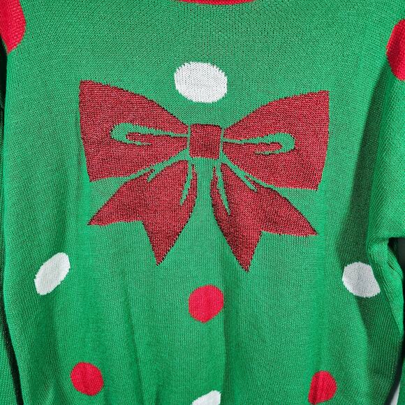 Well Worn Holiday Sweater Green with Red Metallic Bow NWT Women's M - Picture 2 of 8